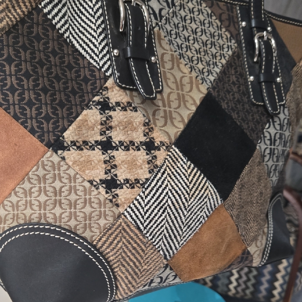 Patchwork Tote Bag - Black And Brown - image 5